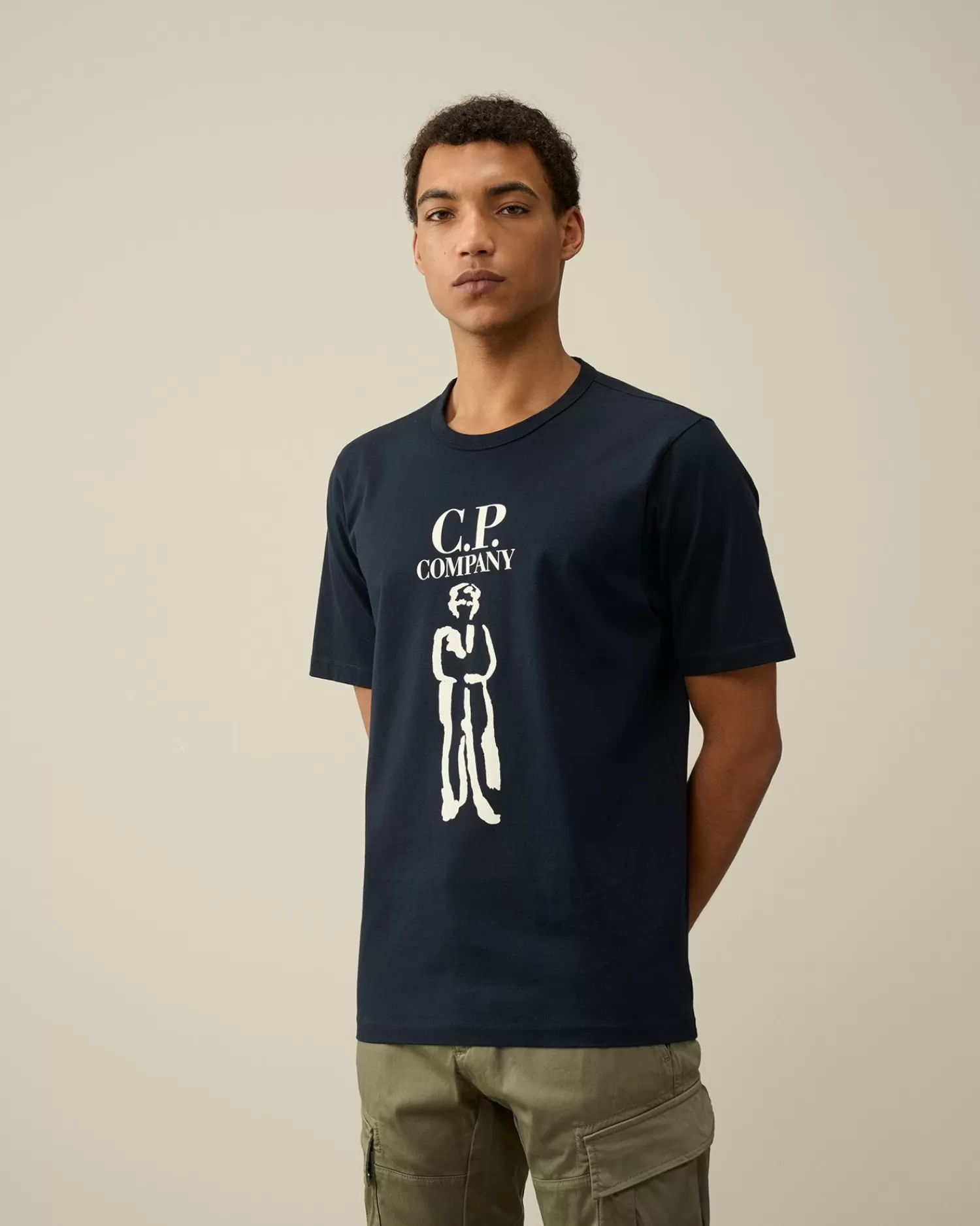 Clearance C.P. Company 30/1 Jersey Grafisk T-Shirt Gaze Hvid