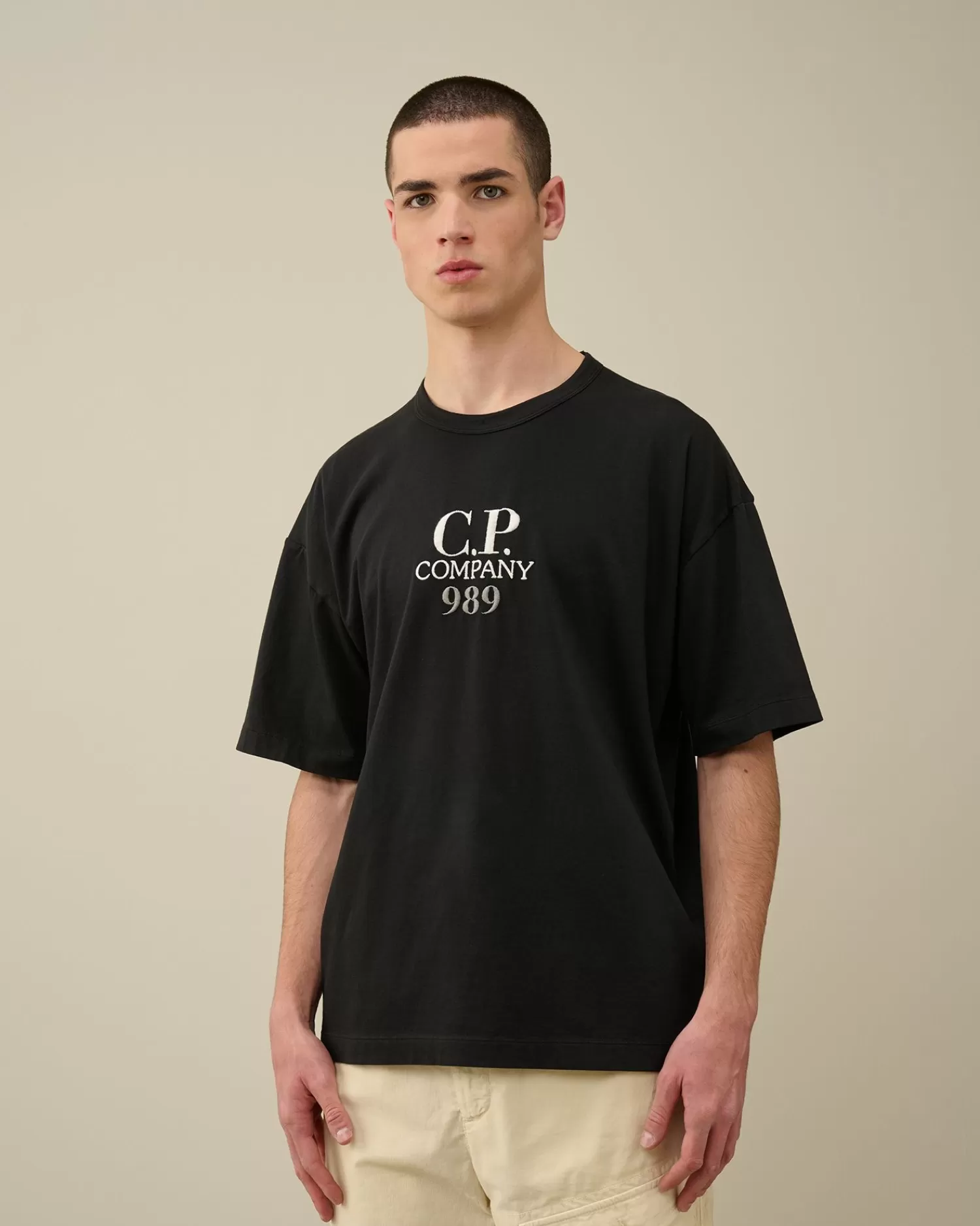 Store C.P. Company 30/1 Jersey Label Style Logo T-Shirt Stjernelys Bla