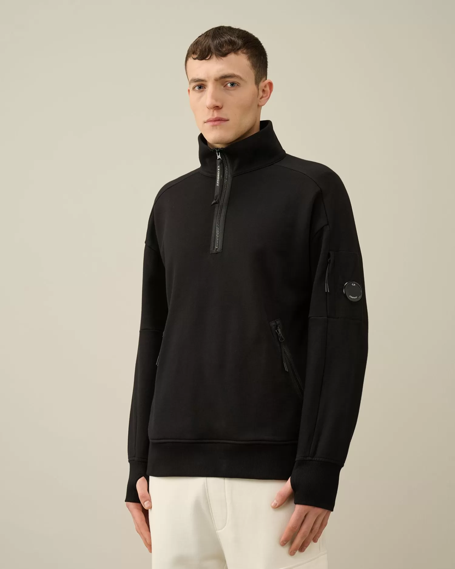 Outlet C.P. Company Diagonal Haevet Fleece Haettetroje Gaze Hvid