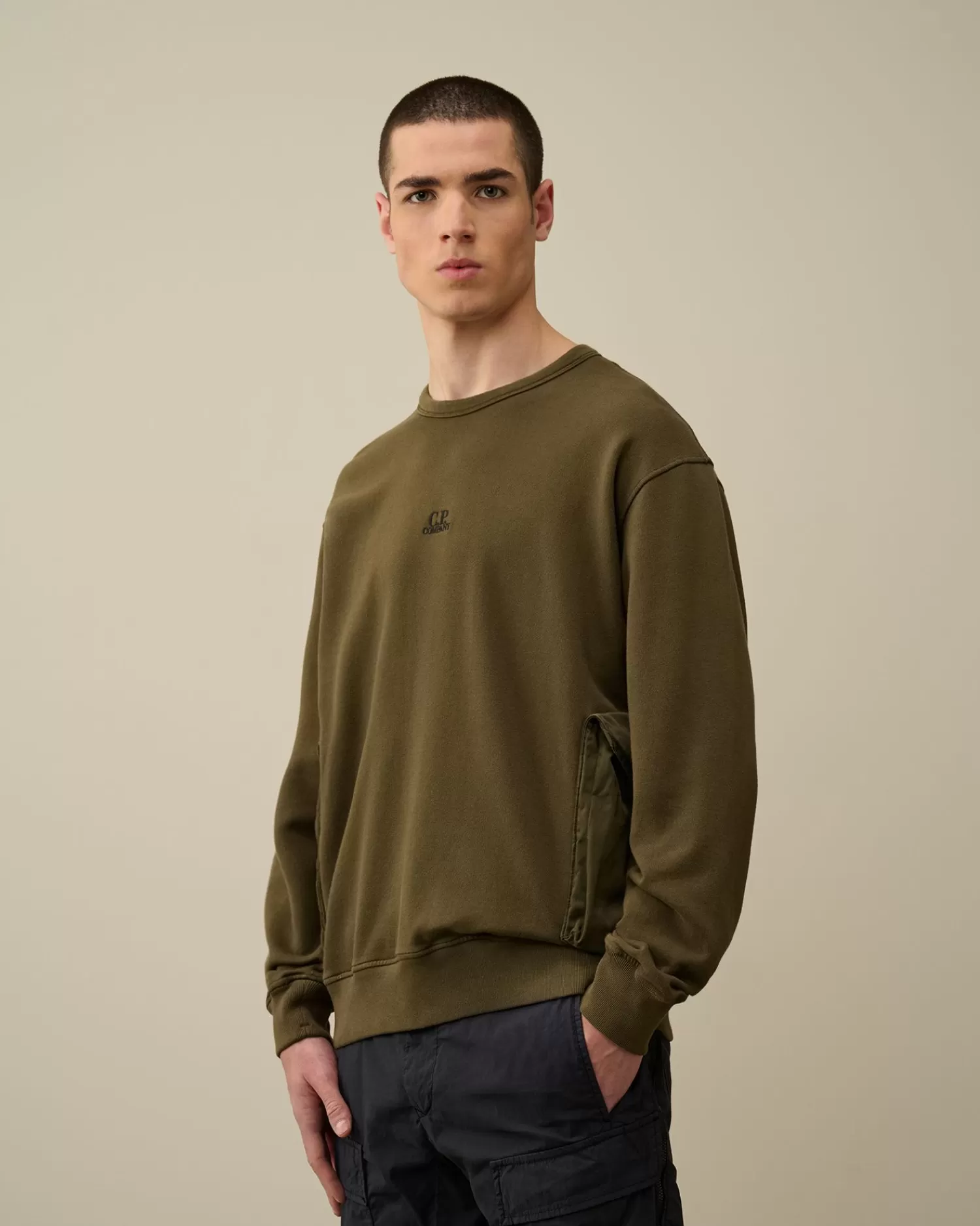 Flash Sale C.P. Company Diagonal Haevet Fleece Sweatshirt Med Lynlas Sort