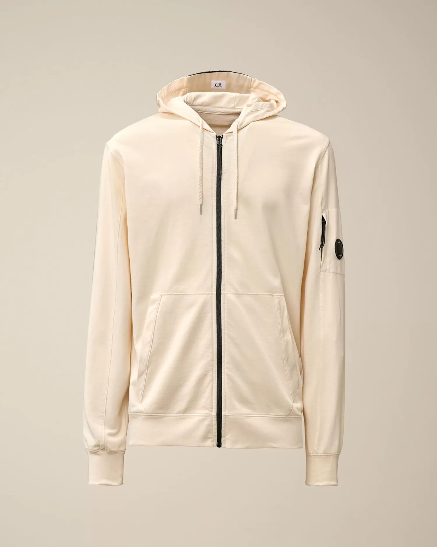 Online C.P. Company Diagonal Haevet Fleece-Haettetroje Med Lynlas Gaze Hvid