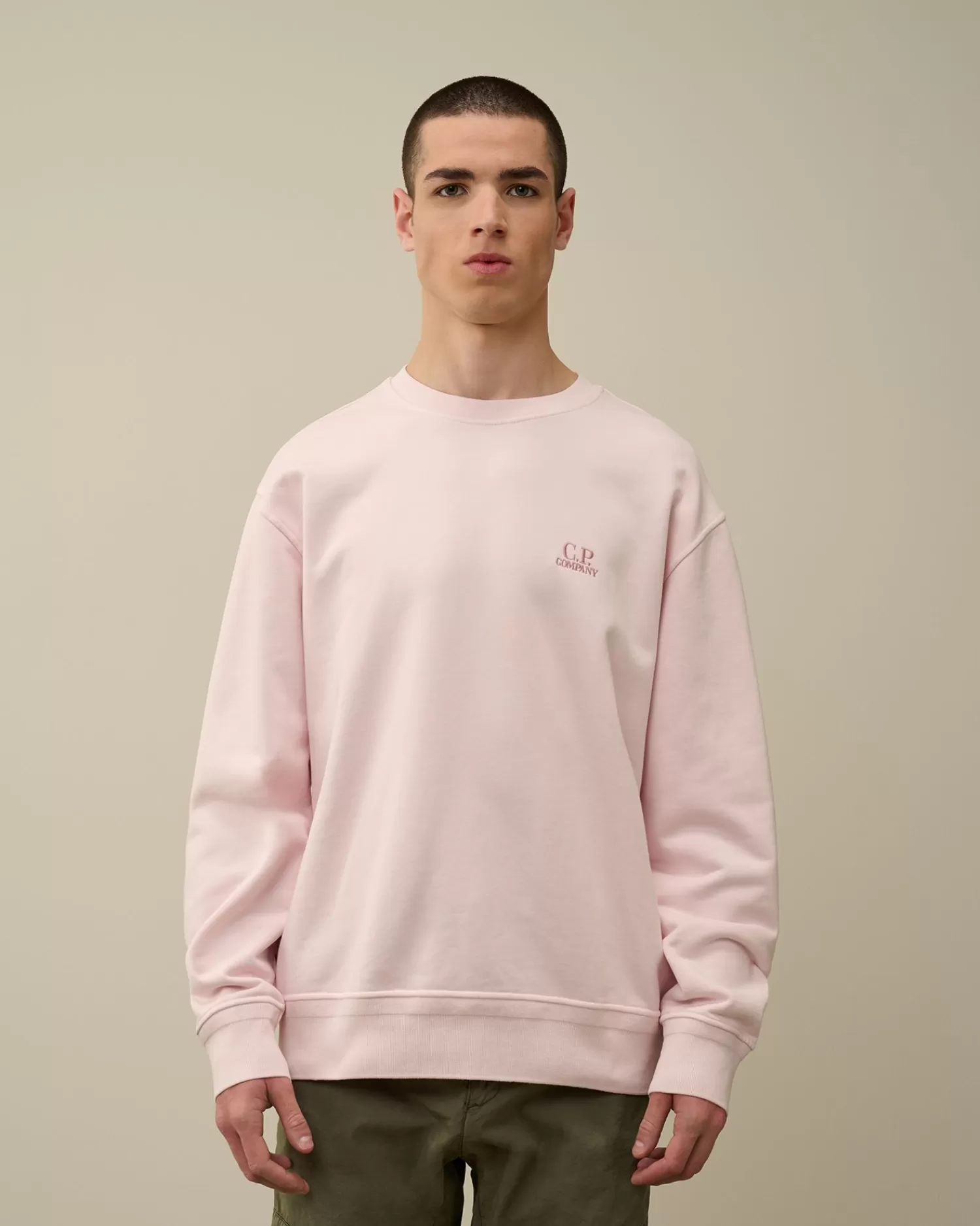 New C.P. Company Sweatshirt Med Diagonal Fleece I Bomuld Himmelsk Pink