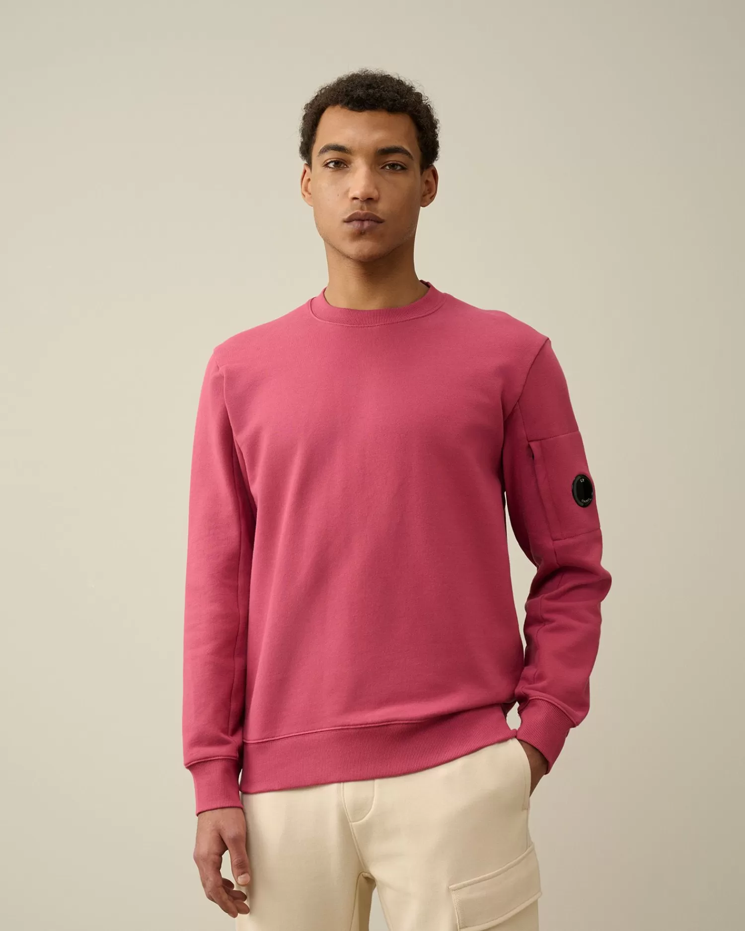 Fashion C.P. Company Sweatshirt Med Diagonal Fleece I Bomuld Rod Knop