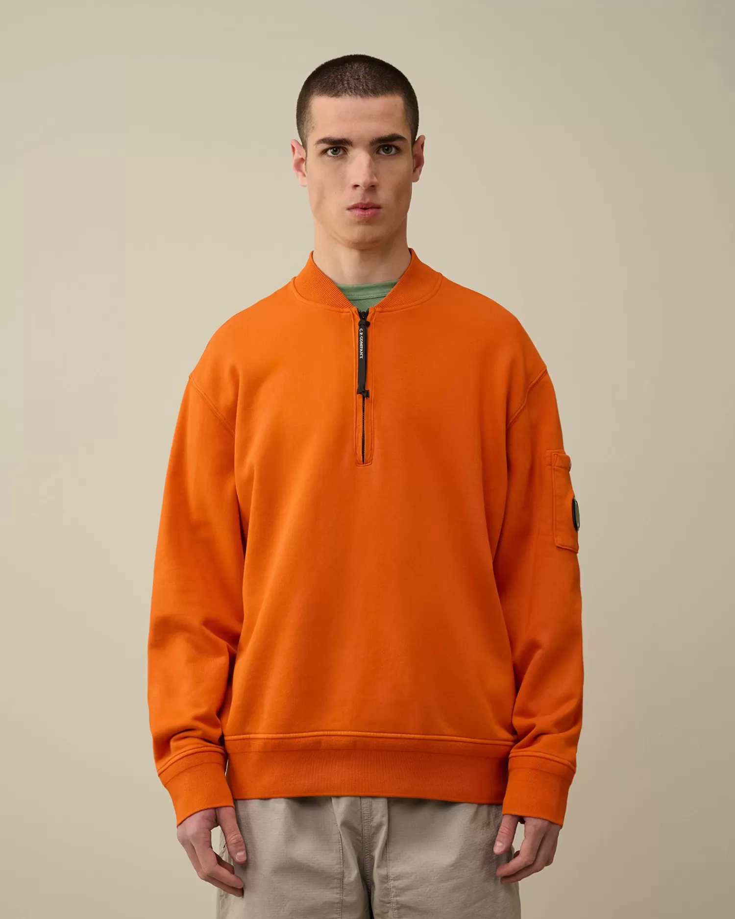 Clearance C.P. Company Sweatshirt Med Diagonal Fleece I Bomuld Guld Flamme-Orange