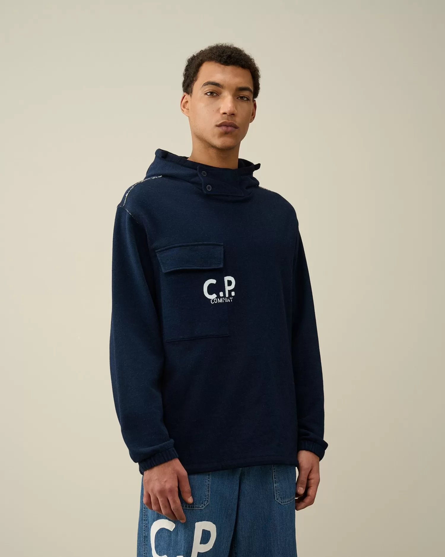 Best Sale C.P. Company Sweatshirt Med Diagonal Fleece I Bomuld Rod Knop