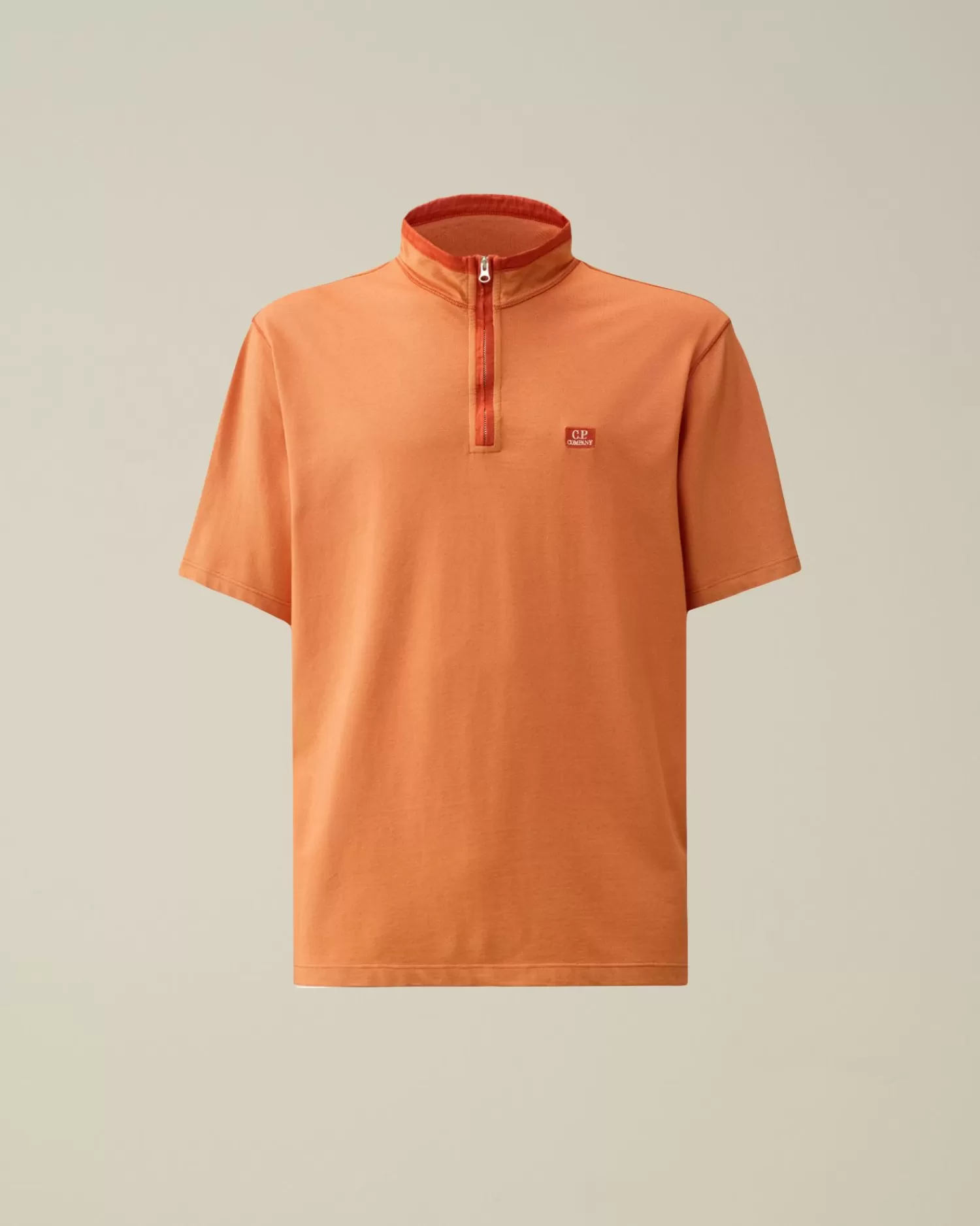 Online C.P. Company Tacting Piquet Poloshirt Med Lynlas Guld Flamme-Orange