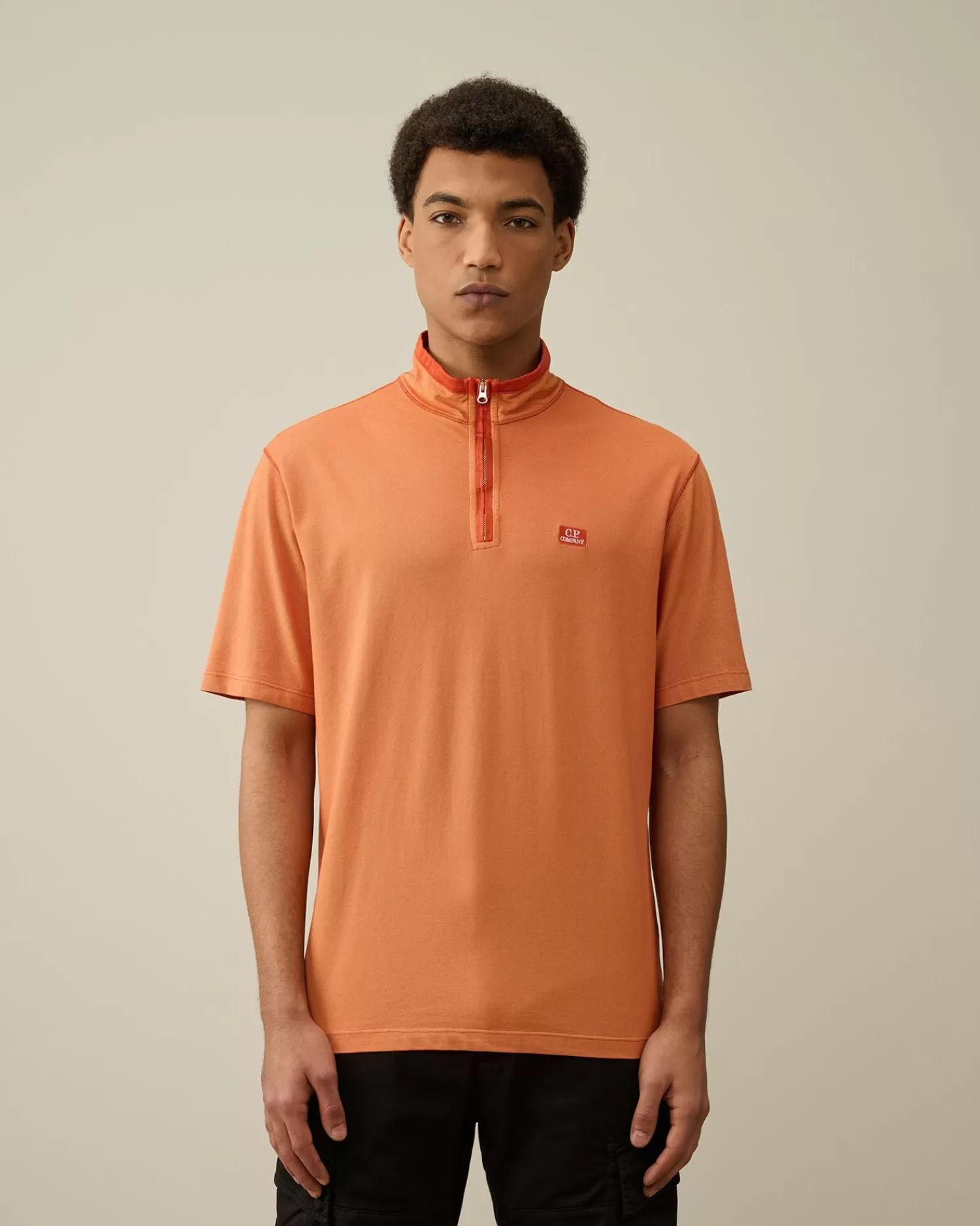 Online C.P. Company Tacting Piquet Poloshirt Med Lynlas Guld Flamme-Orange