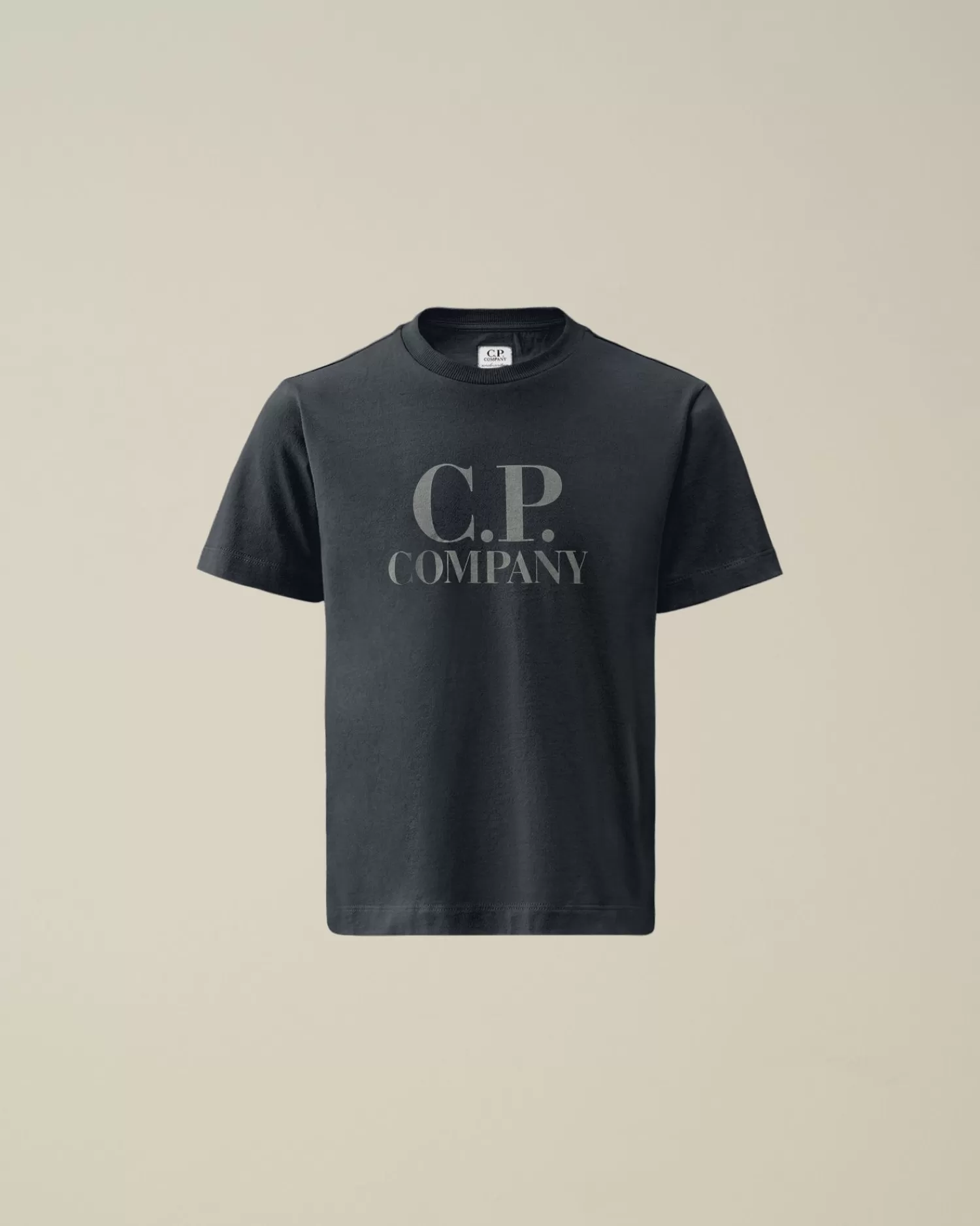 Online C.P. Company U16 Bomuldsjersey 30/1 Logo-T-Shirt Med Labelstil Gaze Hvid